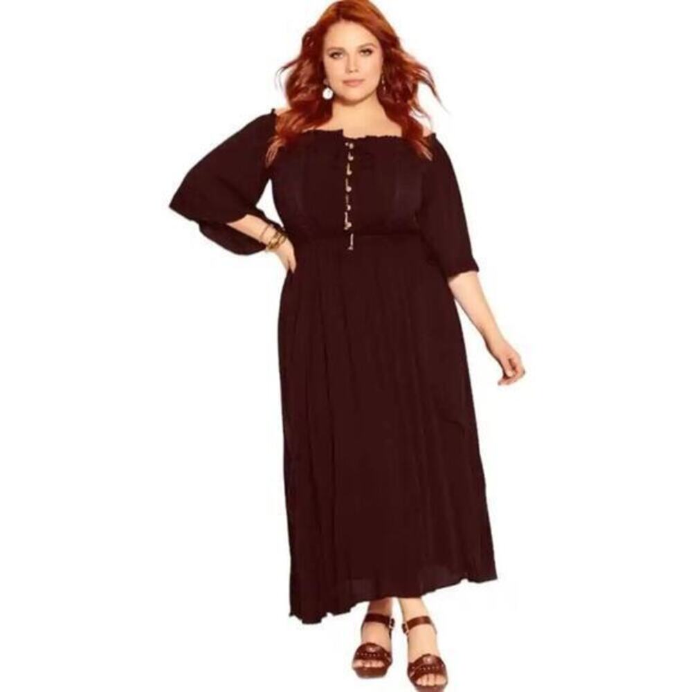 City Chic Lost Angel black off shoulder Maxi‎ dress size XL 22 3X new!!!